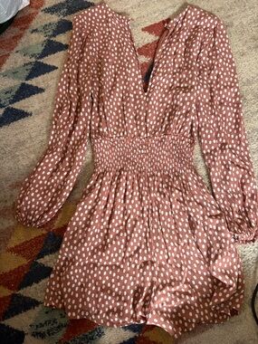 Abercrombie & Fitch Rust Polka Dot Long-Sleeve Romper